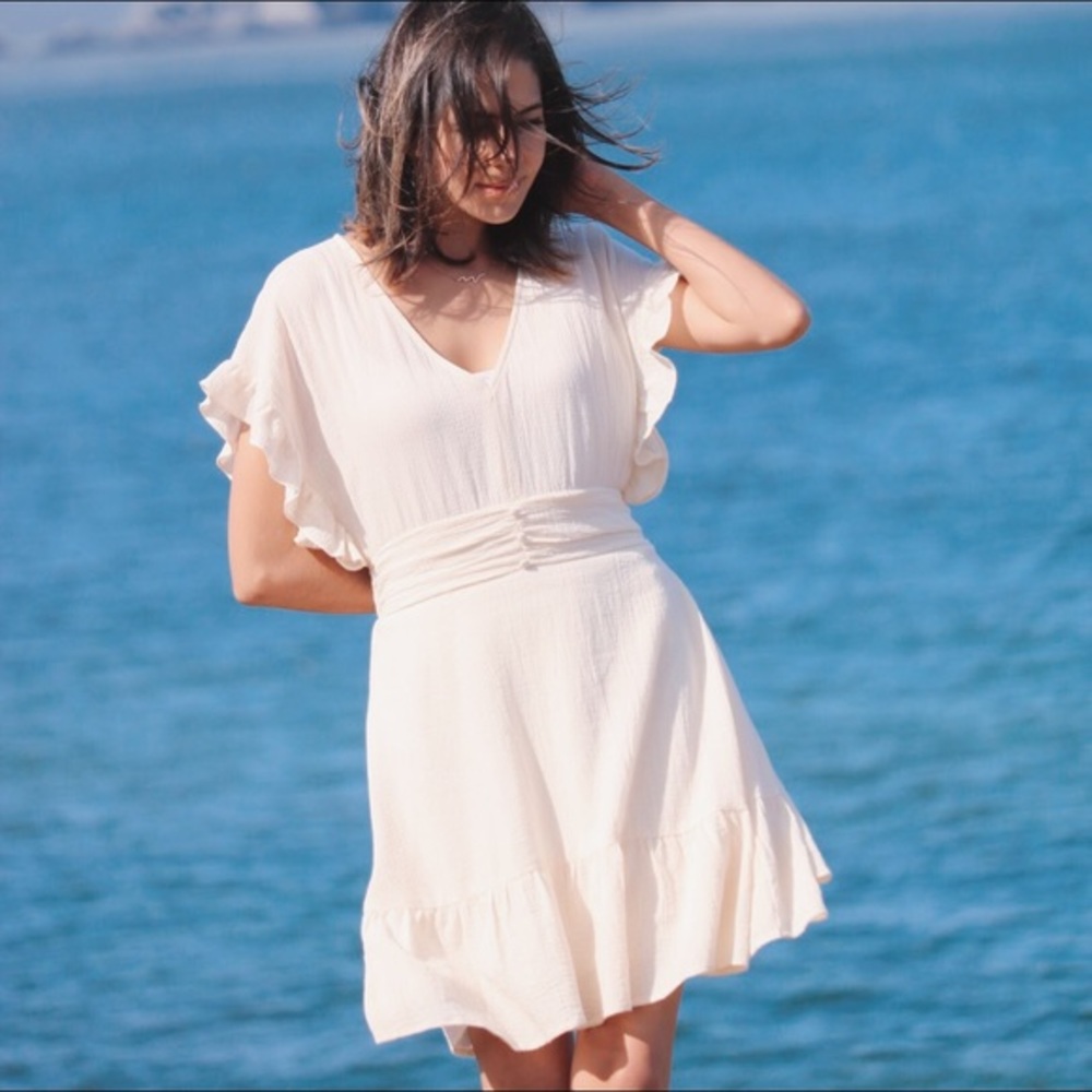 Serendipity Flutter Smocked Ruffle Dress In Vanilla Oat